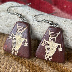 Polymer Clay earrings depicting Primitive Indian Rock Art, 1 inch long